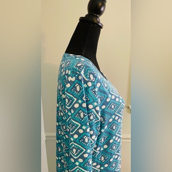 Lularoe Julia Teal Blue White Short Sleeve Casual Midi Dress Size XL - Picture 4 of 10